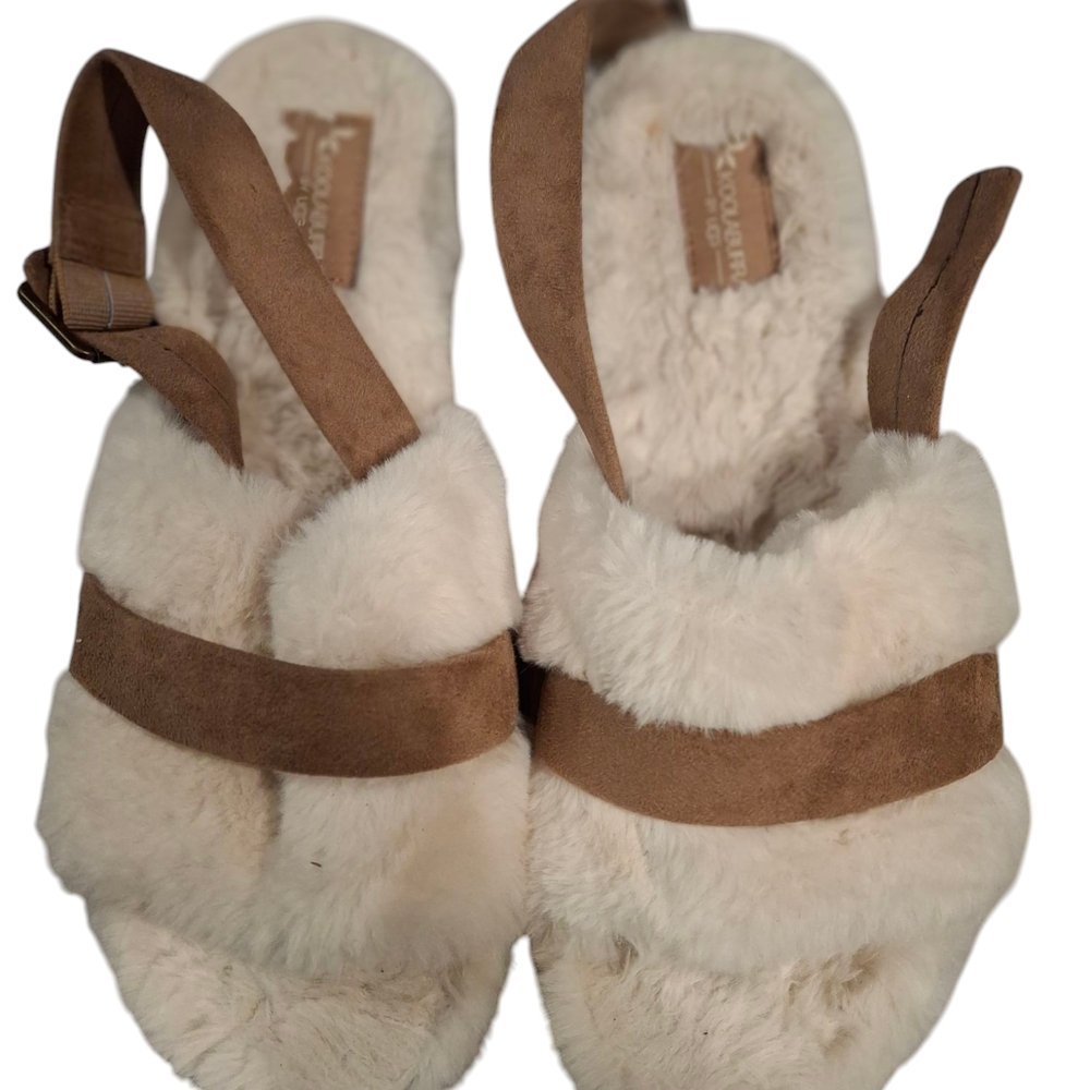 UGG Cozy White and Brown Furry Sandals